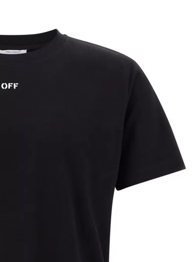 Off-white Short-sleeve Black T-shirt With Abstract Brushstroke Design In Black