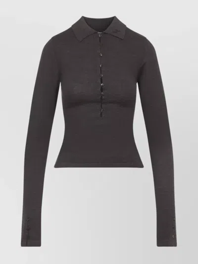 Jacquemus Long-sleeved Merino Wool Polo Shirt Knitwear Brown