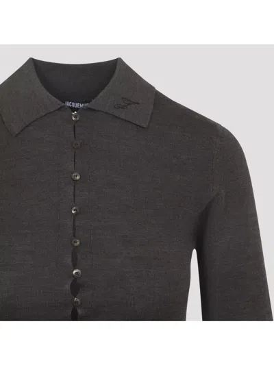 Jacquemus Long-sleeved Merino Wool Polo Shirt Knitwear Brown