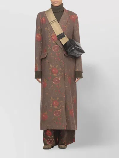 Uma Wang Double-breasted Floral Pattern Wool Coat In Multi