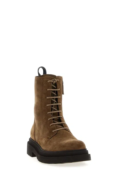 Brunello Cucinelli Suede Combat Boots Monile In Brown