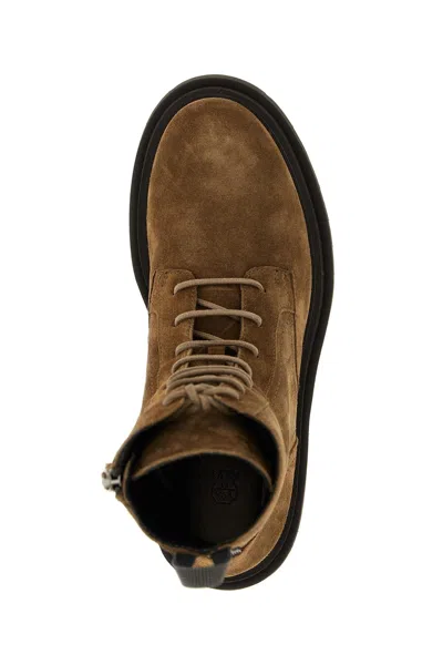 Brunello Cucinelli Suede Combat Boots Monile In Brown
