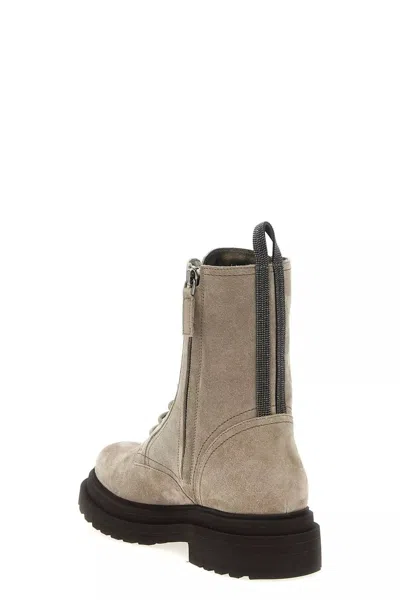 Brunello Cucinelli Laced Ankle Boots In Gray