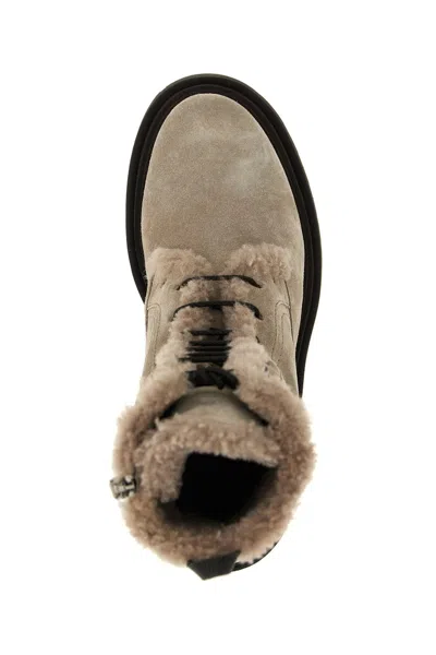 Brunello Cucinelli Laced Ankle Boots In Gray