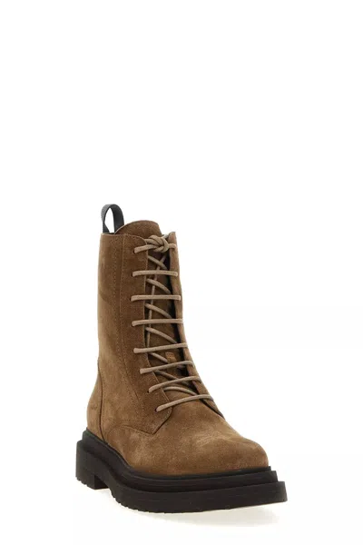 Brunello Cucinelli Suede Combat Boots Monile In Brown