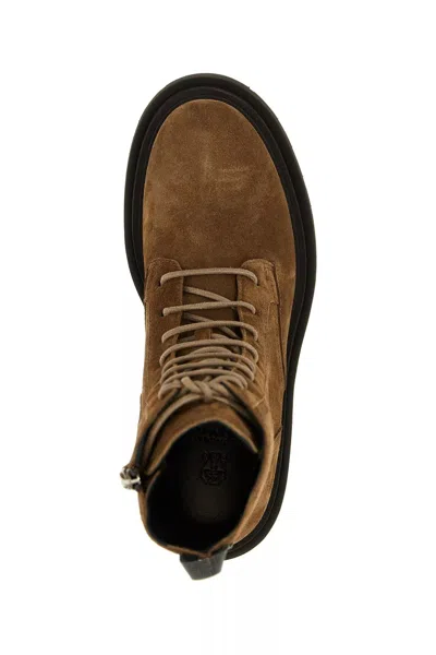 Brunello Cucinelli Suede Combat Boots Monile In Brown