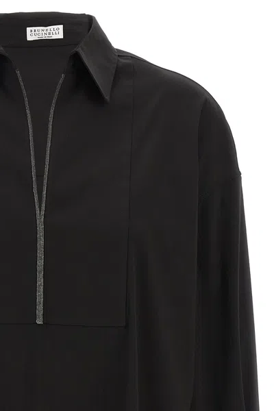 Brunello Cucinelli Collared V-neck Shirt Front Placket Detail In Black