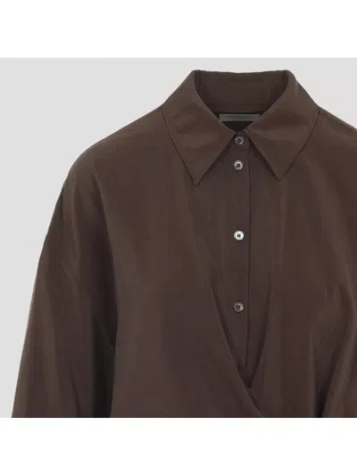 Lemaire Twisted Dress With Straight Collar And Buttons In Burgundy