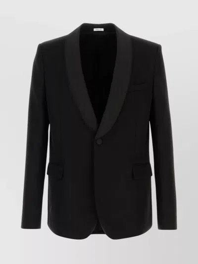 Alexander Mcqueen Tailored Wool Blazer Flap Pockets In Black