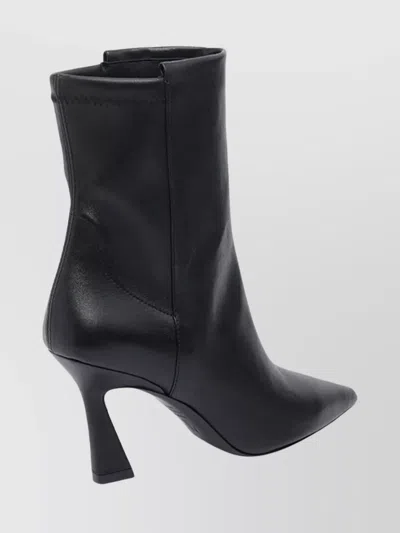 Stuart Weitzman Pointed Toe Ankle Boots With Sculpted Mid-height Heel In Black