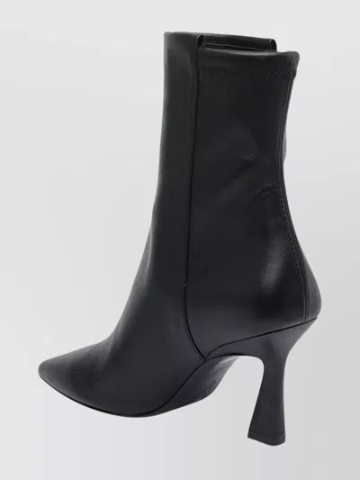 Stuart Weitzman Pointed Toe Ankle Boots With Sculpted Mid-height Heel In Black