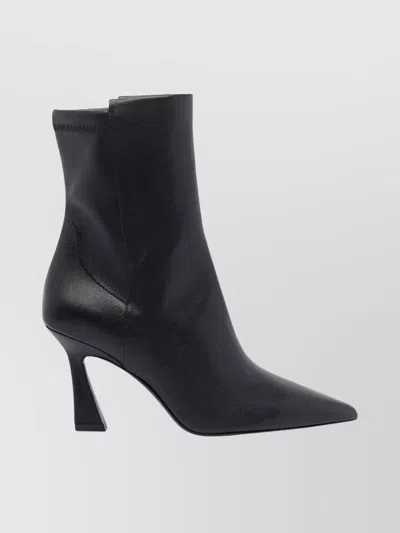 Stuart Weitzman Pointed Toe Ankle Boots With Sculpted Mid-height Heel In Black