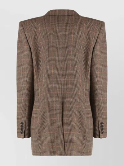 Saint Laurent Prince Of Wales Wool Jacket In Brown