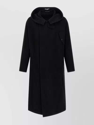 Yohji Yamamoto Belted Hooded Coat Featuring Button Detail In Black