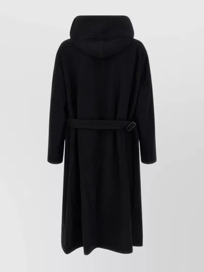 Yohji Yamamoto Belted Hooded Coat Featuring Button Detail In Black