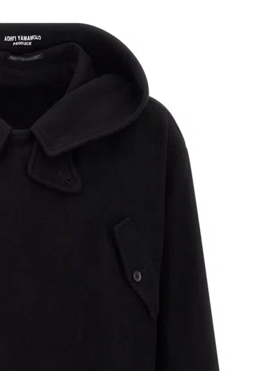 Yohji Yamamoto Belted Hooded Coat Featuring Button Detail In Black
