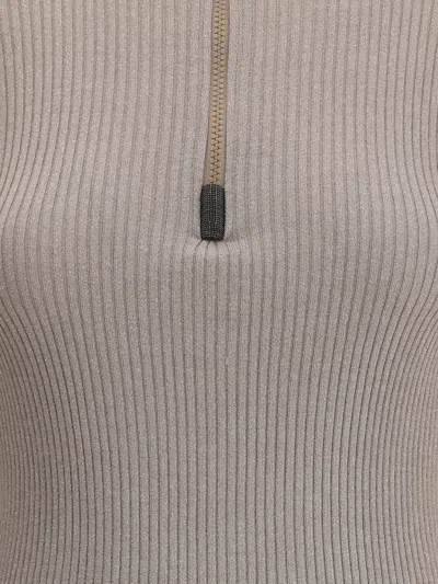 Brunello Cucinelli Women Zipped High Neck Top In Brown
