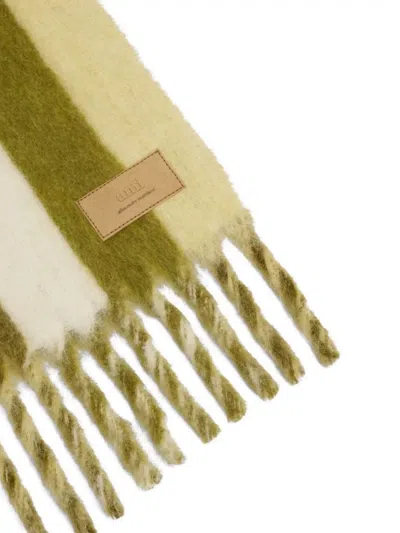 Ami Alexandre Mattiussi Rectangular Scarf With Fringed Edges And Stripes In Green
