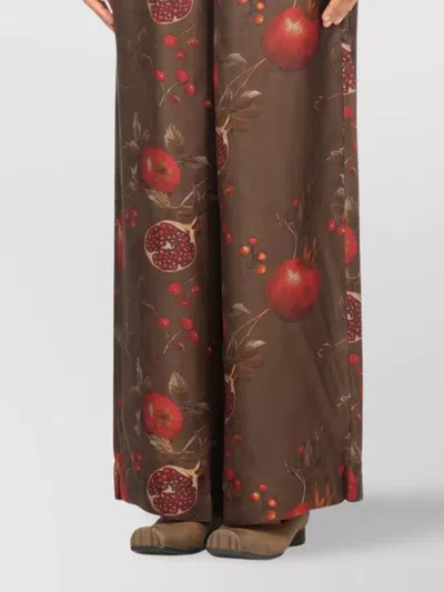 Uma Wang Wide-leg Pansy Pants With Contrasting Pomegranate Design In Brown