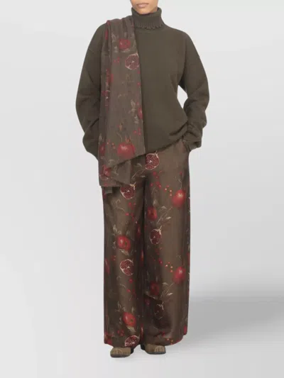 Uma Wang Wide-leg Pansy Pants With Contrasting Pomegranate Design In Brown