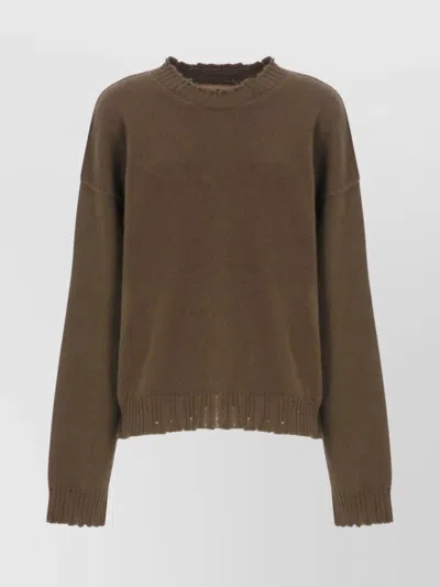 Uma Wang Green Cashmere Sweater With Distressed Details In Brown