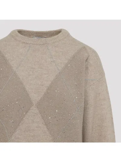 Peserico Cashmere Lurex-embellished Sweater With Diamond Pattern In Gray