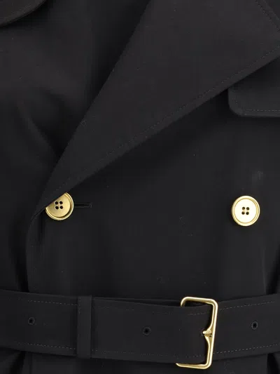 Burberry Women Castleford Long Trench Coat With Check Collar In Black