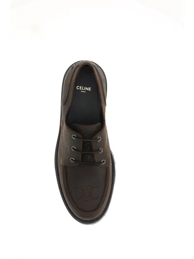 Celine Margaret Derby Loafer In Waxed Suede Calfskin In Brown