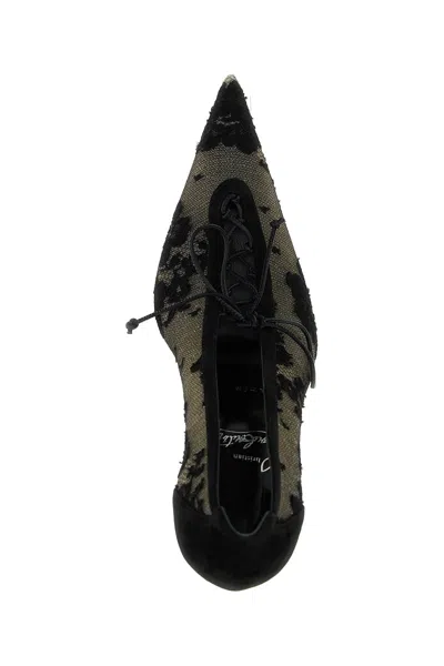 Christian Louboutin Km Lace 100 Suede-trimmed Pumps In Black