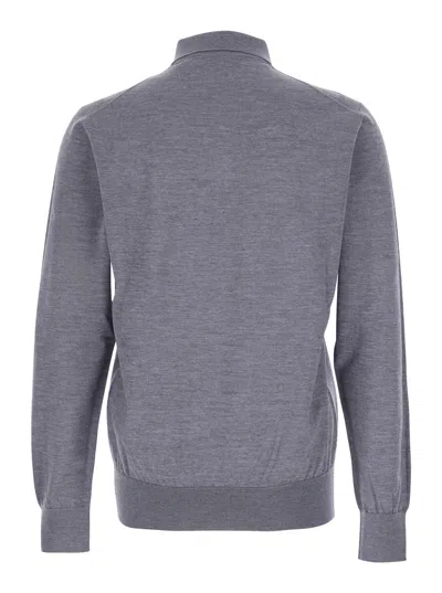 Dolce & Gabbana Grey Polo Shirt With Classic Collar And Tonal Logo Embroidery On The Front In Wool Man In Gray