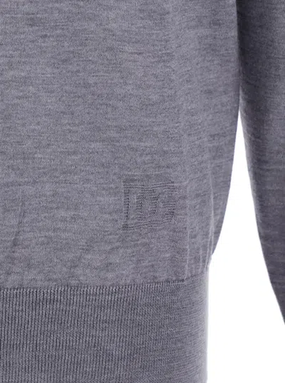 Dolce & Gabbana Grey Polo Shirt With Classic Collar And Tonal Logo Embroidery On The Front In Wool Man In Gray