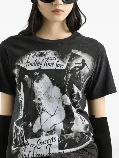 Dolce & Gabbana Graphic Print Cotton T-shirt With Ribbed Neck In Black