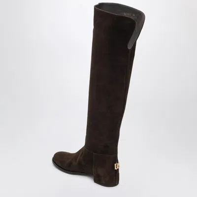 Dolce & Gabbana Over-the-knee Suede Block Heel Boots In Brown