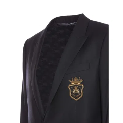 Dolce & Gabbana Dolce&gabbana Men Wool And Silk Monobreasted Jacket With Patch In Brown