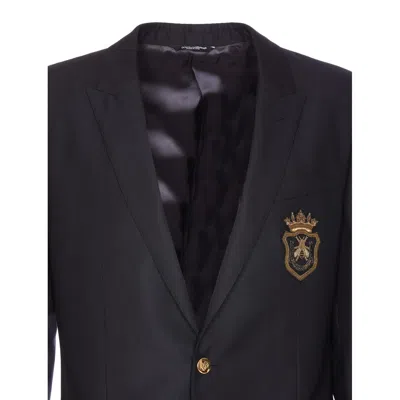 Dolce & Gabbana Dolce&gabbana Men Wool And Silk Monobreasted Jacket With Patch In Brown