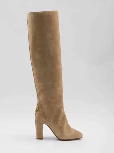 Dolce & Gabbana Suede Knee-high Boots Chunky Heel In Brown