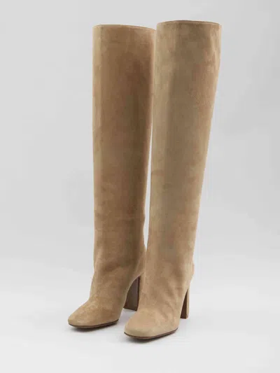 Dolce & Gabbana Suede Knee-high Boots Chunky Heel In Brown