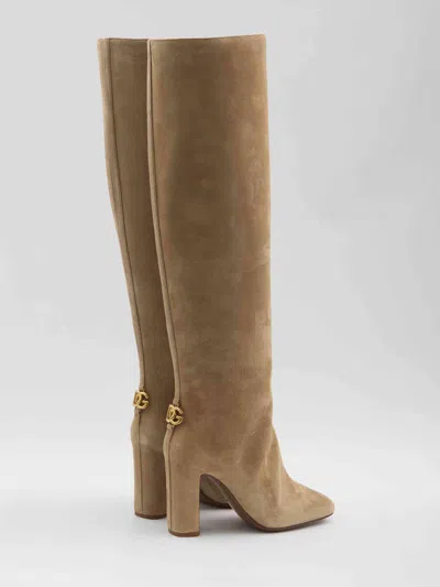 Dolce & Gabbana Suede Knee-high Boots Chunky Heel In Brown