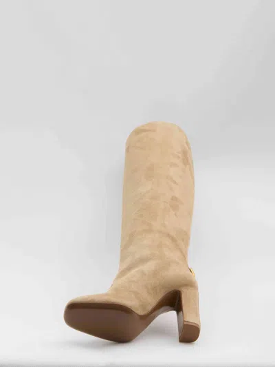 Dolce & Gabbana Suede Knee-high Boots Chunky Heel In Brown
