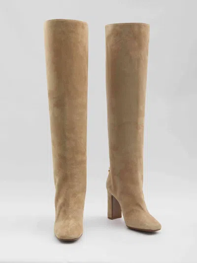 Dolce & Gabbana Suede Knee-high Boots Chunky Heel In Brown