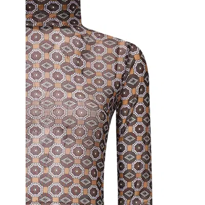 Dries Van Noten Crystal-embellished Printed Stretch-mesh Turtleneck Top In Brown