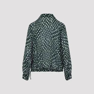 Dries Van Noten Printed Long Sleeve Blouse With Drawstring Hem In Green