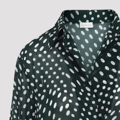 Dries Van Noten Printed Long Sleeve Blouse With Drawstring Hem In Green