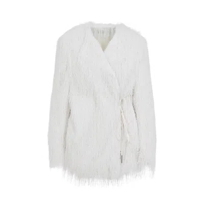 Dries Van Noten Textured Wrap Jacket With Fringed Surface In White