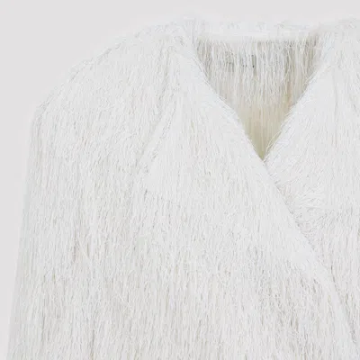 Dries Van Noten Textured Wrap Jacket With Fringed Surface In White