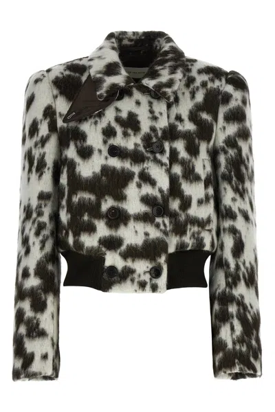 Dries Van Noten Animal Print Double Breasted Long Sleeve Coat In Gray