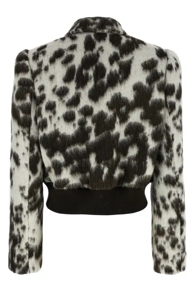 Dries Van Noten Animal Print Double Breasted Long Sleeve Coat In Gray