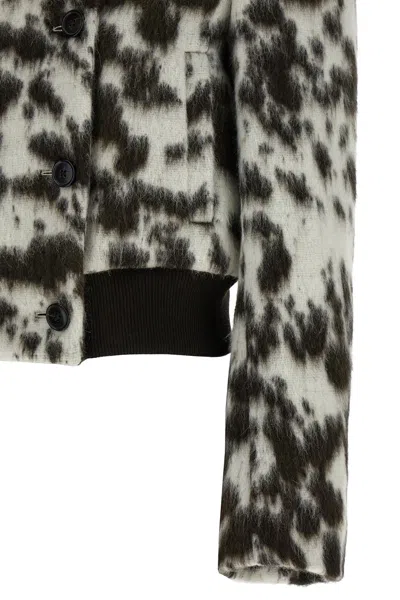 Dries Van Noten Animal Print Double Breasted Long Sleeve Coat In Gray