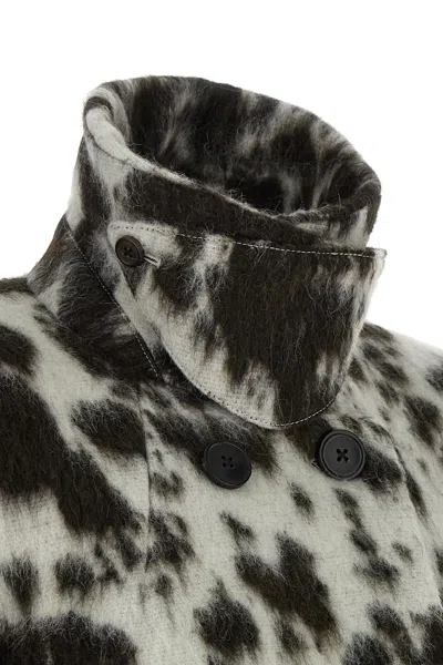 Dries Van Noten Animal Print Double Breasted Long Sleeve Coat In Gray