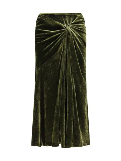 Dries Van Noten Smila Twist Front Velvet Midi Skirt In Green